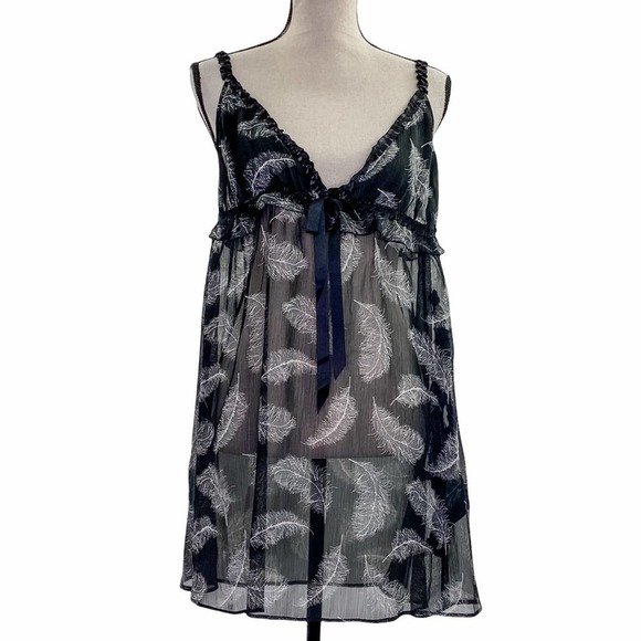 CYNTHIA Rowley Feather Print Chemise Slip - Picture 1 of 11